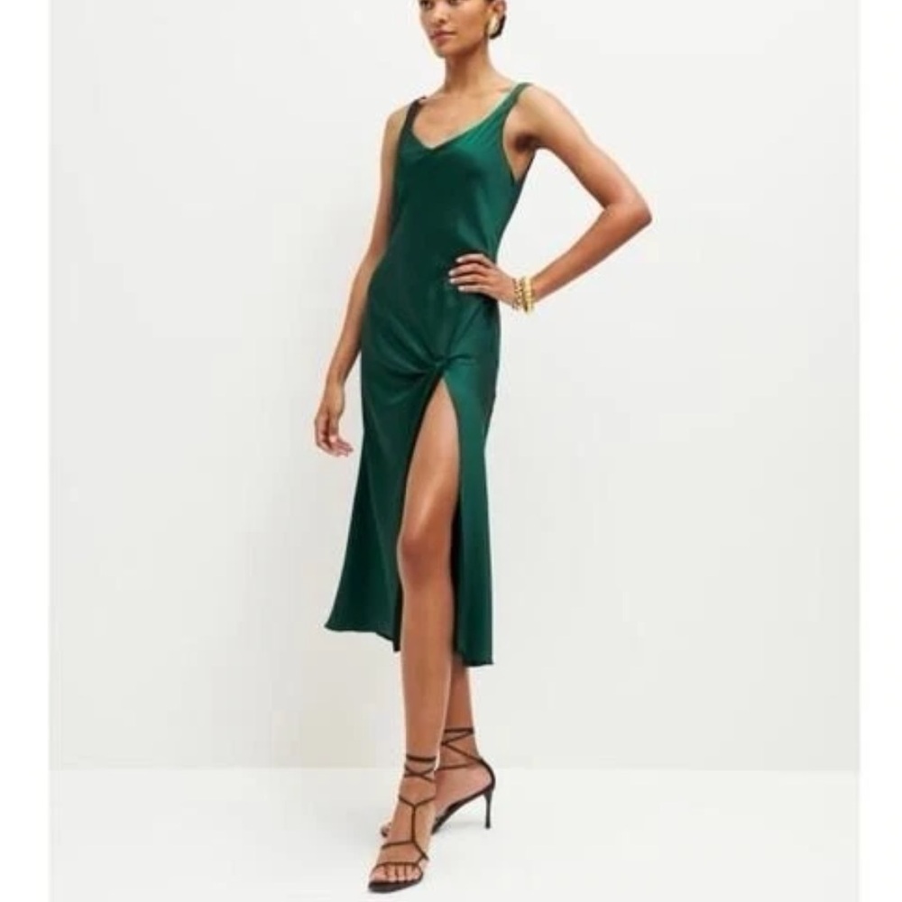 Reformation Bevin Satin Dress Forest Green M
